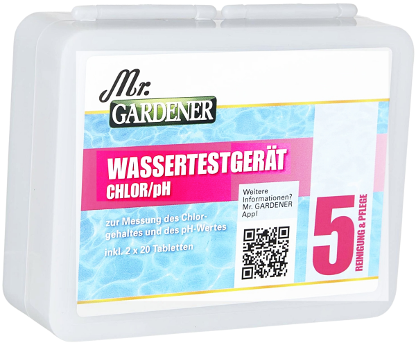 Mr.Gardener Wassertestgerät für Schwimmbecken und Pools inkl. 2x20 Tabletten