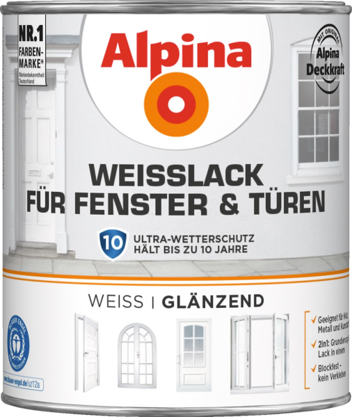 2l ALPINA Weißlack für Fenster & Türen glänzend