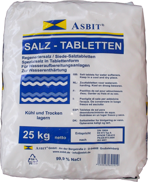 Siede-Salztabletten Wasserenthärtungsanlagen Salzelektrolyse Pool Asbit 25kg