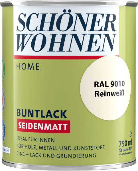 750ml Schöner Wohnen Home Buntlack seidenmatt, RAL 9010 Reinweiß