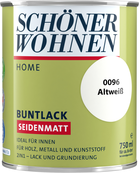 750ml Schöner Wohnen Home Buntlack seidenmatt, 0096 Altweiß